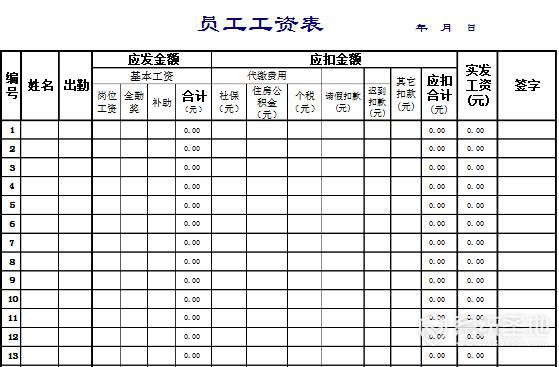 工资表excel模板下载